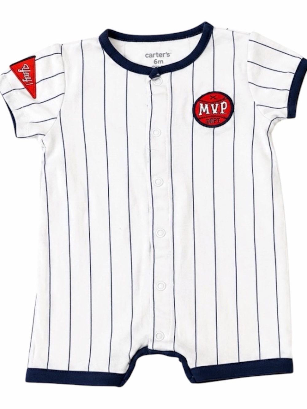 Carter's White and Navy Pinstripe 'MVP' Short-Sleeve One-Piece